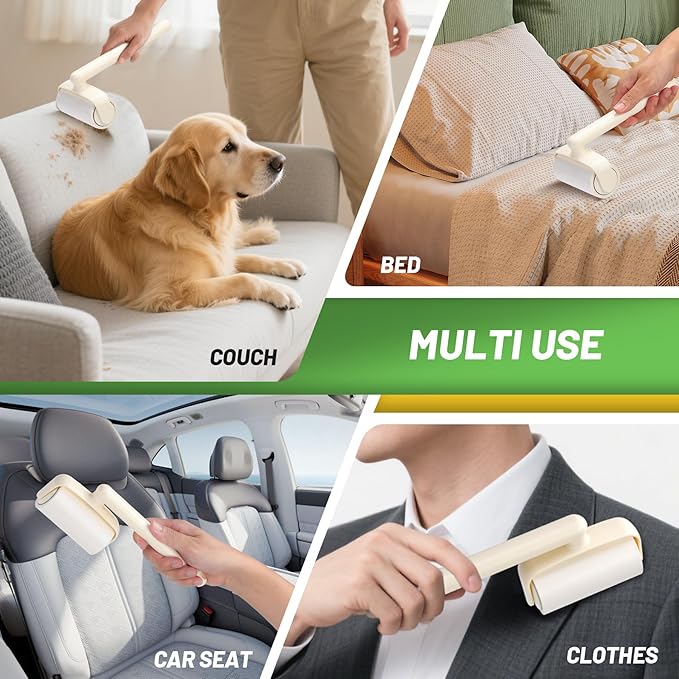 Lint Roller 2-in-1 Rotatable Handle Pet Hair Remover for Laundry Dog Hair, Cat Hair, Animal Fur, Fuzz Extra Sticky Roller for Couch, Clothes, Furniture and Carpet (10 Pack)