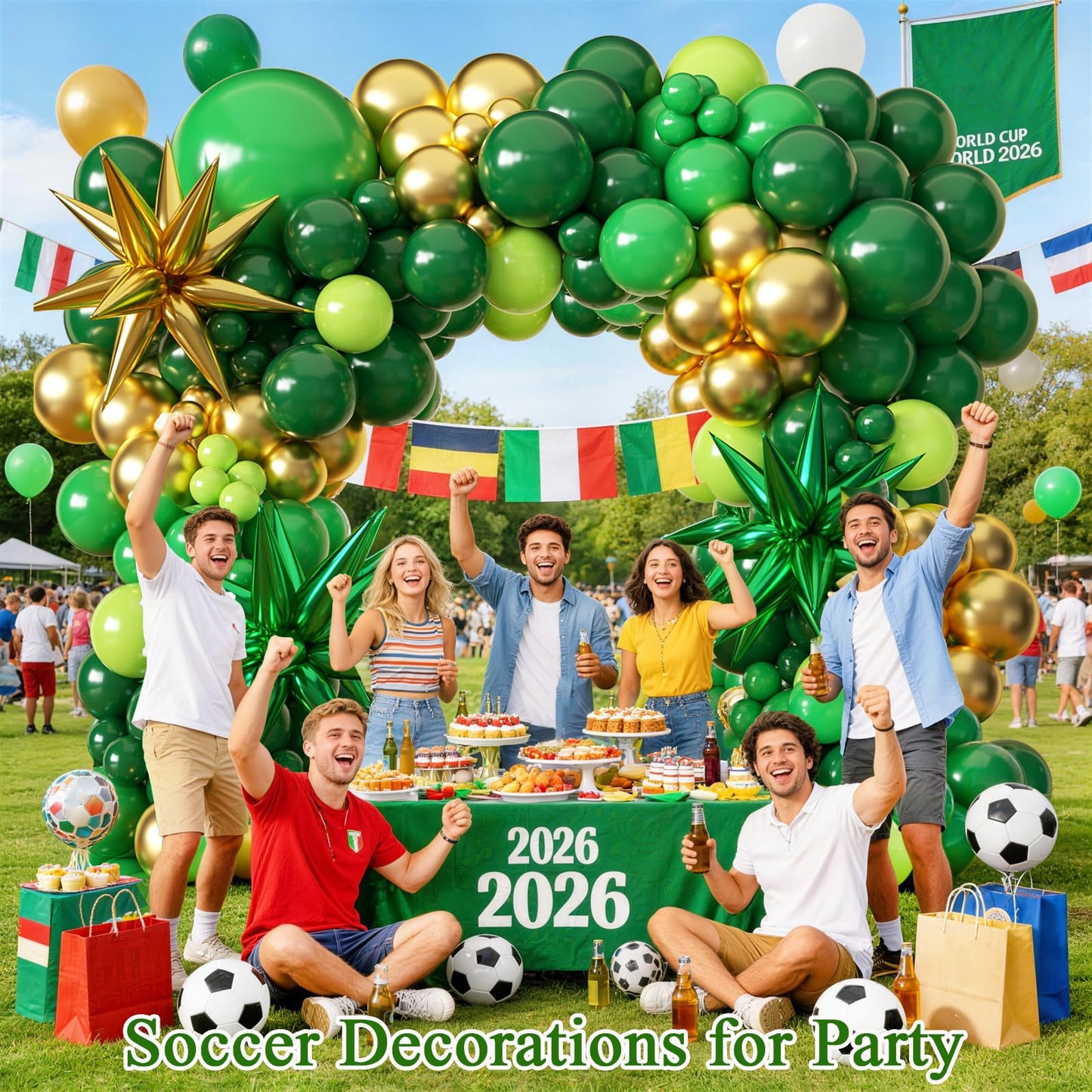KARLURE Green and Gold Balloon Arch Kit with Stars, Emerald Green and Gold Party Decorations for 2026 Graduation Prom World Cup Birthday Baby Shower Dinosaur Jungle Party Supplies