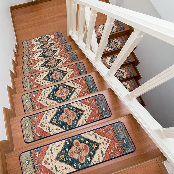 OJIA Extra Non-Slip Stair Treads for Wooden Steps Set of 15, 30"X8" Carpet Stair Mats Indoor Stair Runners Anti-Slip Stair Rugs Safety Mats for Dogs, Kids & Elders, Rubber Backing Step Treads