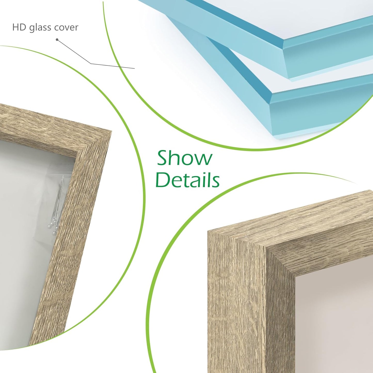 FrameWorks 8x10 Driftwood Wooden Shadow Box Frame – Soft Felt Back, Tempered Glass, and Included Elegant White Ball Push Pins