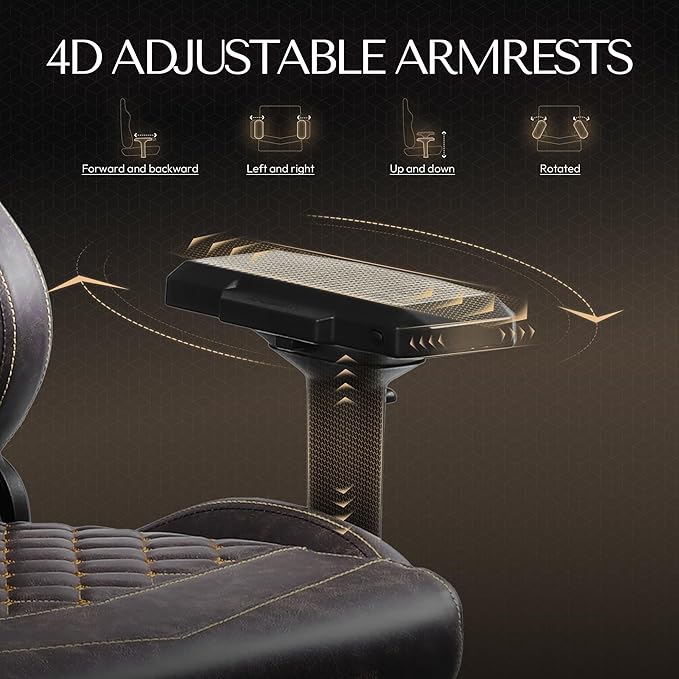 Dowinx Gaming Chair Big and Tall, Ergonomic Computer Chair with 4D Armrests and Footrest Massage Lumbar Support, High Back Comfortable Gamer Chair for Adults 350Lbs PU Leather for Office Game, Brown