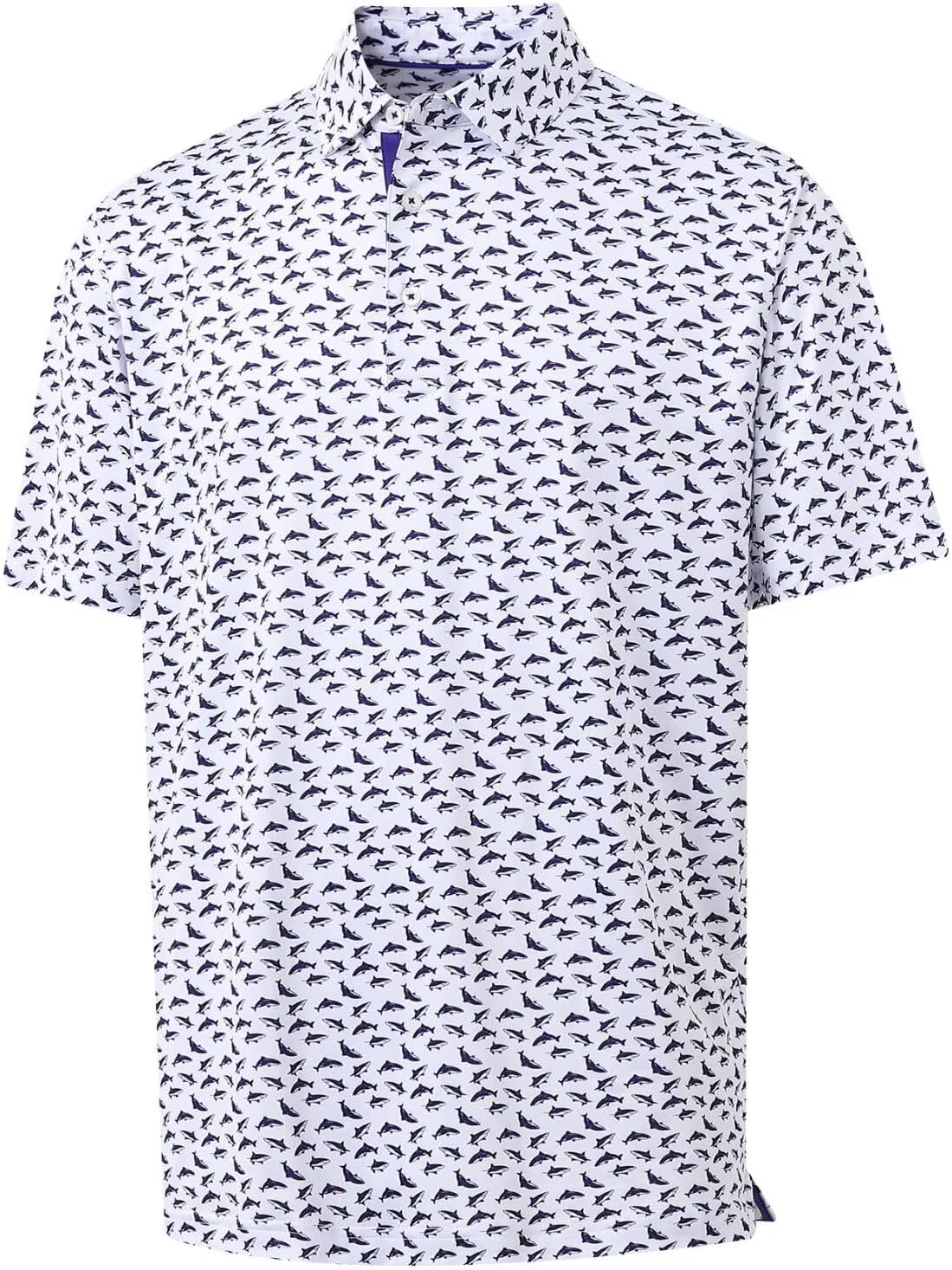 M MAELREG Mens Golf Shirt Short Sleeve Dry Fit Print Moisture Wicking Performance Patterns Collared Polo Shirt