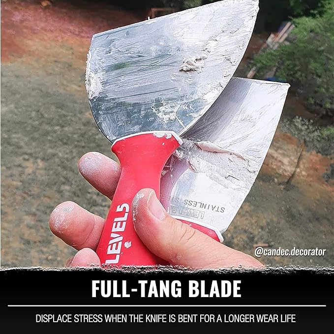 3" Soft-Grip Stainless Steel Drywall Joint Knife - LEVEL5 | Pro-Grade | Comfortable Finishing Hand Tool | Metal Hammer End | Sheetrock Gyprock Plasterboard Mud | 5-139