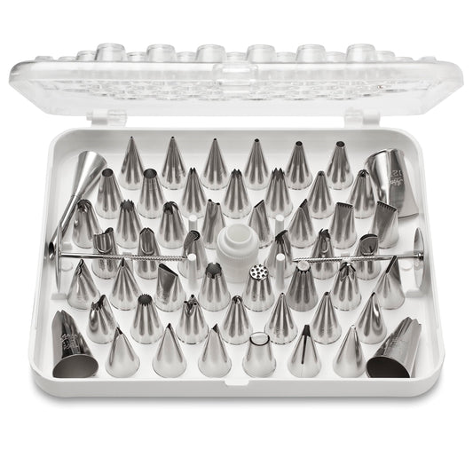 Ateco 783-55 Piece Cake Decorating Set, Includes 52 Stainless Steel Tubes, 1 Standard Coupler, 2 Flower Nails in Hinged Storage Box