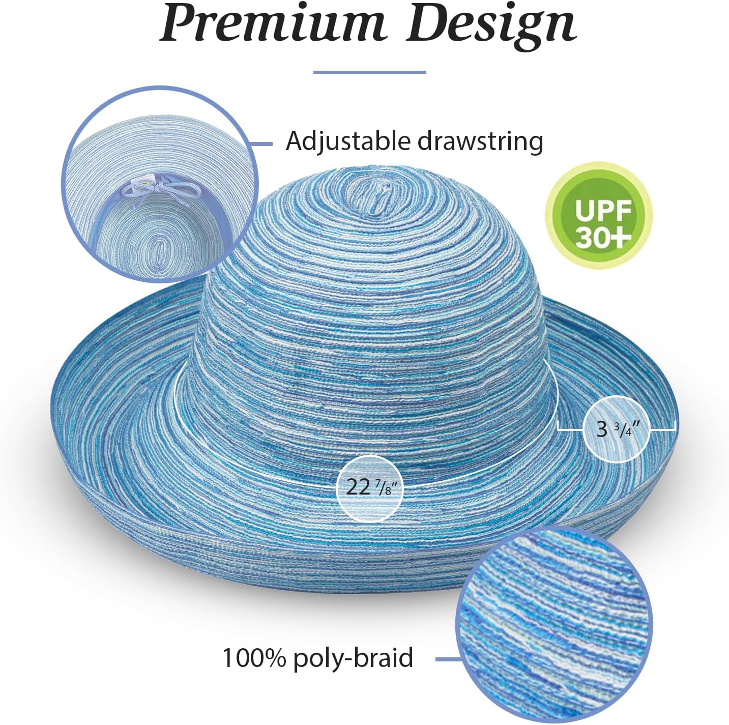 Wallaroo Hat Company Women’s Sydney Sun Hat - UPF 30+ Sun Protection, Packable, Adjustable, Medium - Beach, Travel, Wide Brim