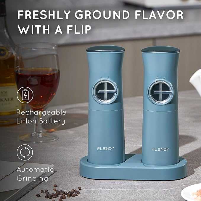 Gravity Electric Salt and Pepper Grinder Set Rechargeable, Automatic Salt and Pepper Grinder Set with USB C Charging Base, Gravity Salt and Pepper Shakers Set Electric