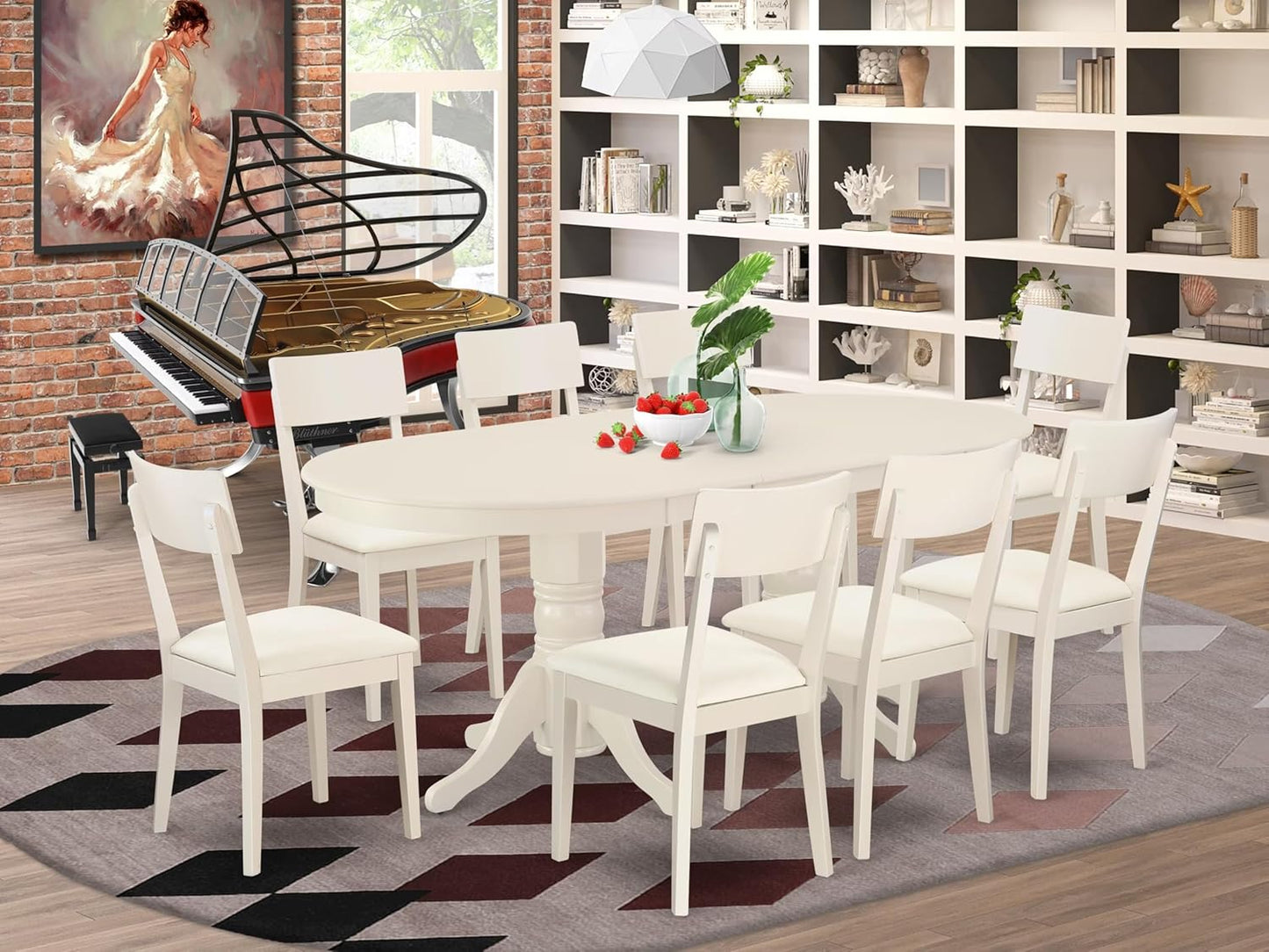 East West Furniture VAAD9-LWH-LC 9 Piece Kitchen Table & Chairs Set Includes an Oval Dining Room Table with Butterfly Leaf and 8 Faux Leather Upholstered Chairs, 40x76 Inch, Linen White