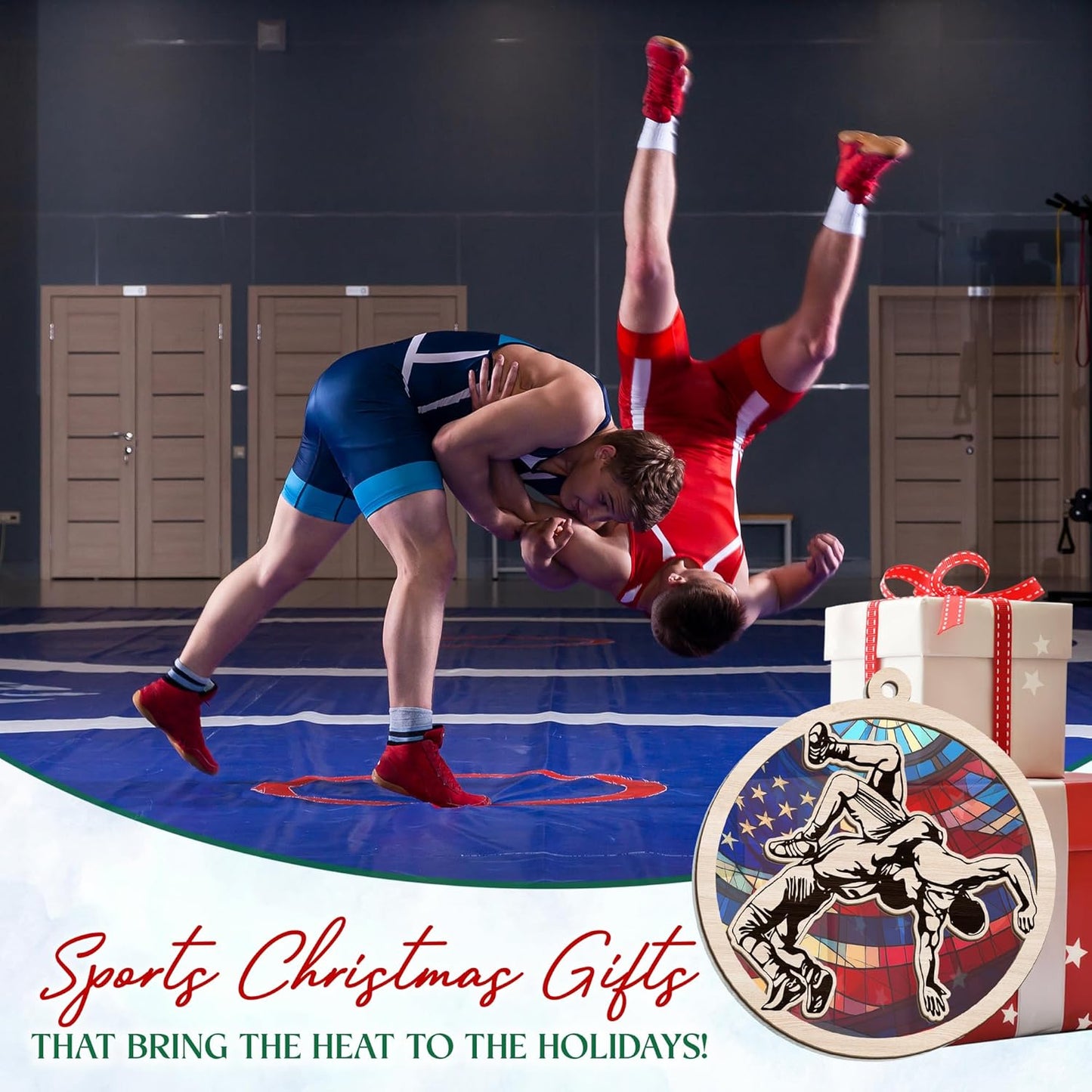 FLAGWIX Christmas Wrestling Gifts for Teen Boys - Suncatcher Christmas Ornaments 2025 Tree Decorations - Wrestling Ornaments for Tree, Sports Gifts for Men Boy 12-14, Sports Ornament, Coach Gift Ideas