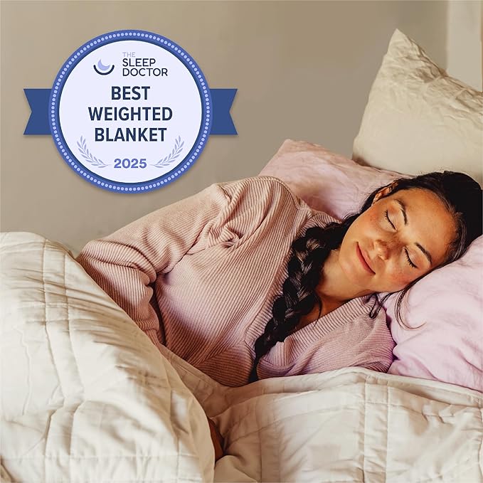 Baloo Weighted Blanket for Adults 20 lb (Pebble White, 80"x87") | Cool & 100% Cotton | Machine Washable & Dryer Safe | Glass Microbead Fill