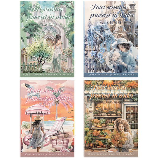 Uideyvi Four Seasons Style Stickers Scrapbooking Supplies for Junk Journal, Four Sticker Books, 80 Sheets PET Stickers