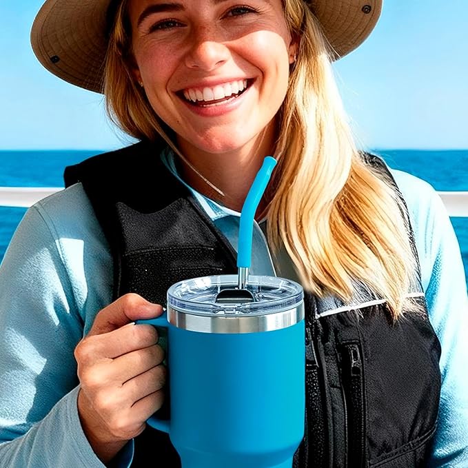 Metal Straws with Silicone Tip for 42 oz YETI Tumbler, 4 Pcs Reusable Stainless Steel Straws for 42 oz YETI, 30oz Stanley Cup(Color 4)