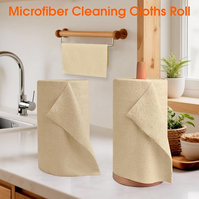 Microfiber Cleaning Cloth Roll–100 Pack, Tear Away Microfiber Towels, Reusable, Washable, Scratch-Free, Kitchen Towels for Car, Home, Kitchen, Glass, Dishes (Wheat Beige)