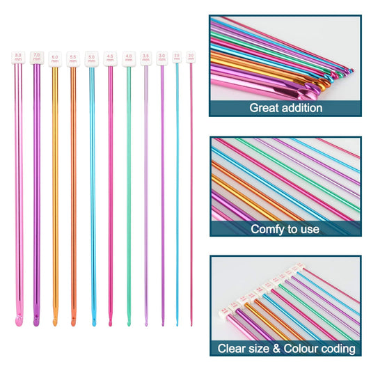 Coopay Tunisian Crochet Hooks Set with Cable, 11pcs Metal Afghan Crochet Hook 2-8mm, 120cm Bamboo Circular Tunisian Knitting Needle with Bead Carbonized 3-10mm for Blanket, Knitting & Crochet Supplies