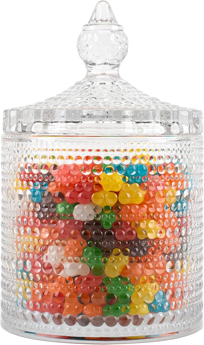 Cystone Hobnail Glass Candy Jars with Lid-22 OZ, Vintage Embossed Container for Cookie, Nut, Dried Fruit Storage, Biscuit Barrel, Decorative Glass Jars for Candy Buffet, Jewelry Box, Apothecary Jar