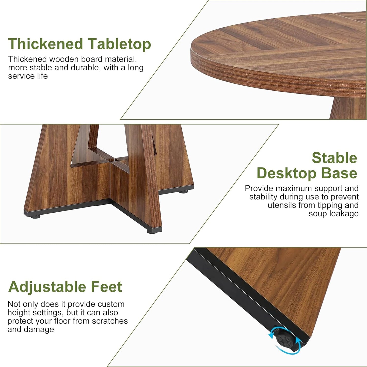 NicBex 47-Inch Round Dining Table for 4, Farmhouse Dinner Table Small Farmhouse Kitchen Tables with Wood Pedestal Base for Dining Room, Kitchen, Living Room, Brown