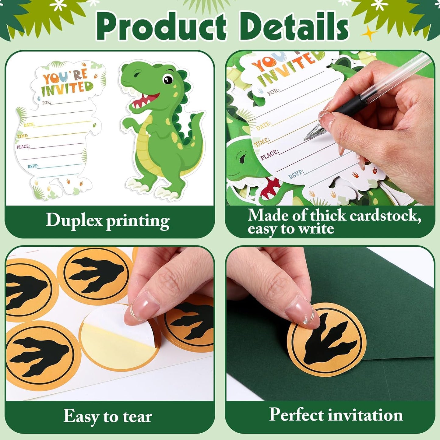 30 Sets Dinosaur Birthday Party Invitations Cards with Envelopes Stickers Dinosaur Footprints Jungle Themed Invitations for Boy Kids Birthday Dinosaur Party Supplies Decoration