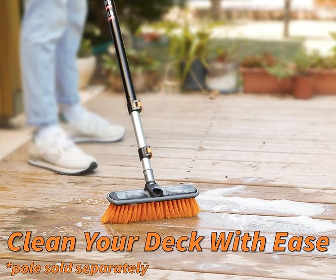 Medium Bristle Deck Scrub Brush - Composite Deck Brush Head & Vinyl Siding Brush // Boat Scrub Brush, Roof Brush for Extension Pole // Exterior, Patio & Deck Cleaning Brush (Pole Sold Separately)