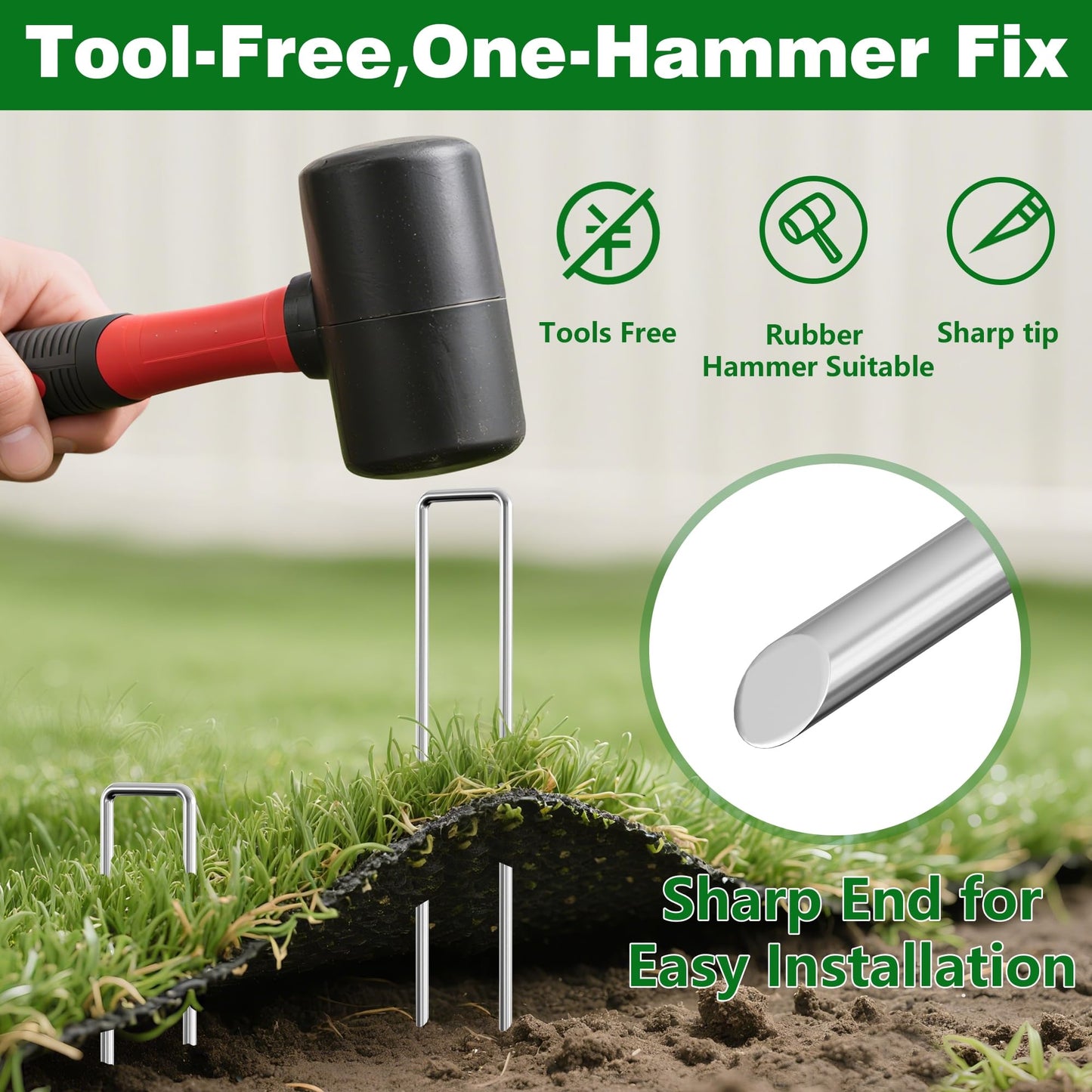 AMAGABELI 8 Inch 200 Pack Galvanized Landscape Staples 11 Gauge Anti-Rust Heavy Duty Garden Stakes Plant Cover Spikes U-Shaped Sod Pins Fence Stakes for Weed Barrier,Irrigation Tubing,Lawns,Decoration