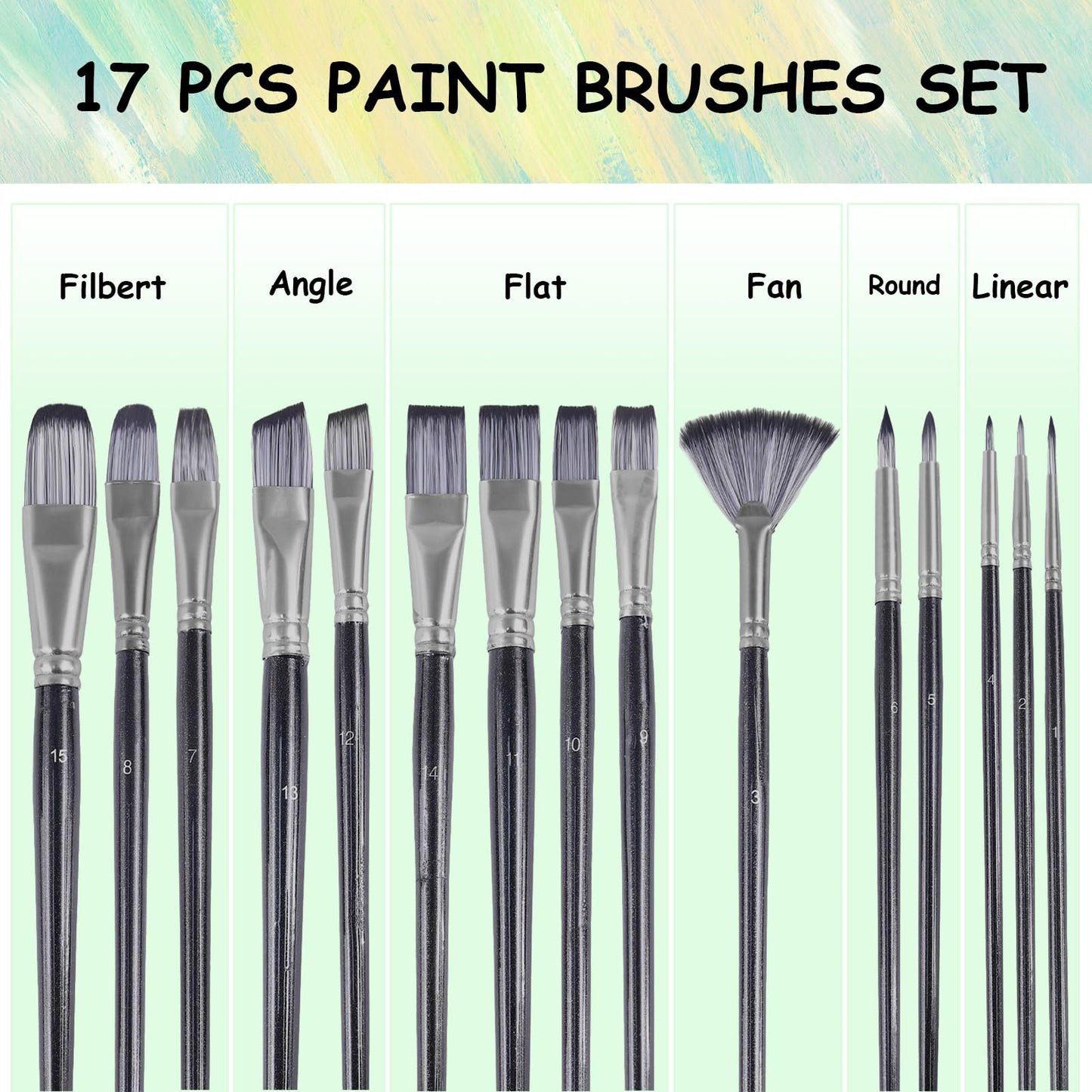 YAMIVO 18 Paint Artist Paint Brushes with Palette Knife, Sponge, Paintbrushes with Organizing Bag for Oil, Acrylic, Watercolor, Gouache, Painting (Black)