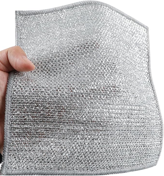 YinQin 10PCS Double Layer Stainless Steel Scrubber Wire Dishwashing Cloth Non Scratch Stainless Steel Mesh Dish Cleaning Cloth 20x20 cm Metallic Wire Cleaning Rag Towel for Kitchen Dish Sink Stove Top