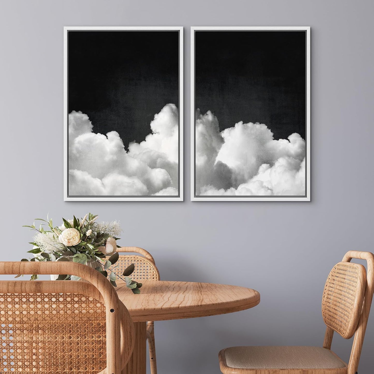 SIGNWIN Framed Canvas Print Wall Art Moody Black and White Cloud Illustrations Modern Art Decorative Contemporary for Living Room, Bedroom, Office - 16"x24"x2 White