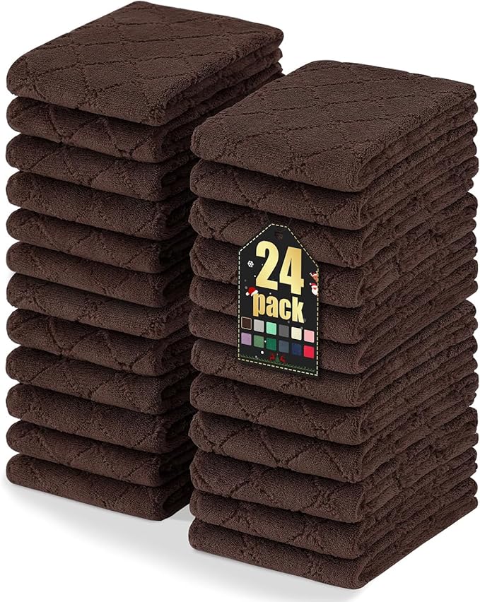 Homaxy 24 Pack Dish Towels for Kitchen (10 x 20 Inches, Brown), Super Soft and Absorbent Coral Velvet Dish Cloths for Washing Dishes, Nonstick Oil Fast Drying Microfiber Cleaning Cloth