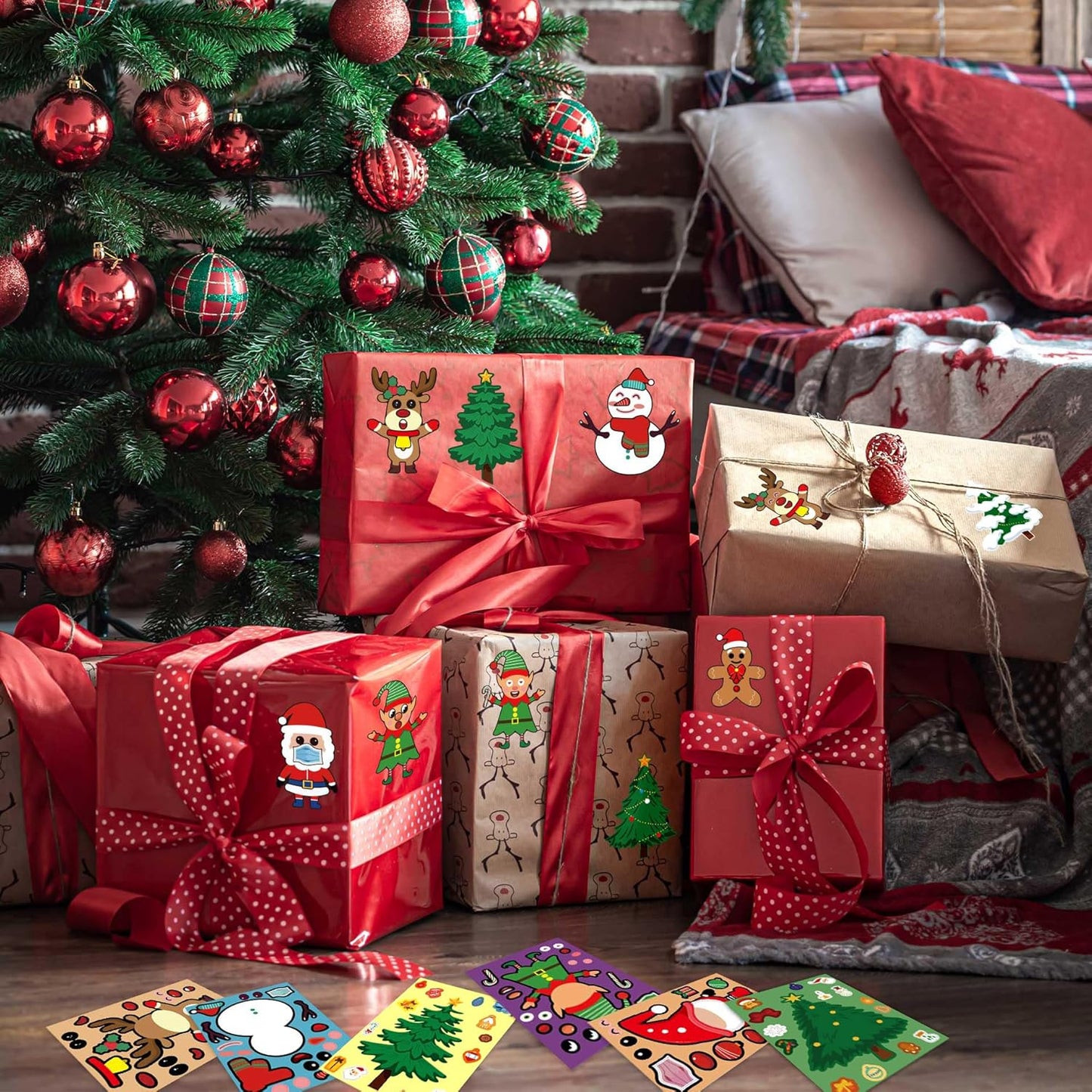 Christmas Stickers for Kids, 36 Sheets Make Your Own Christmas Crafts Party Favors for Kids Boys Girls, Holiday Stickers Party Games Activities Goody Bag Stuffers Gifts