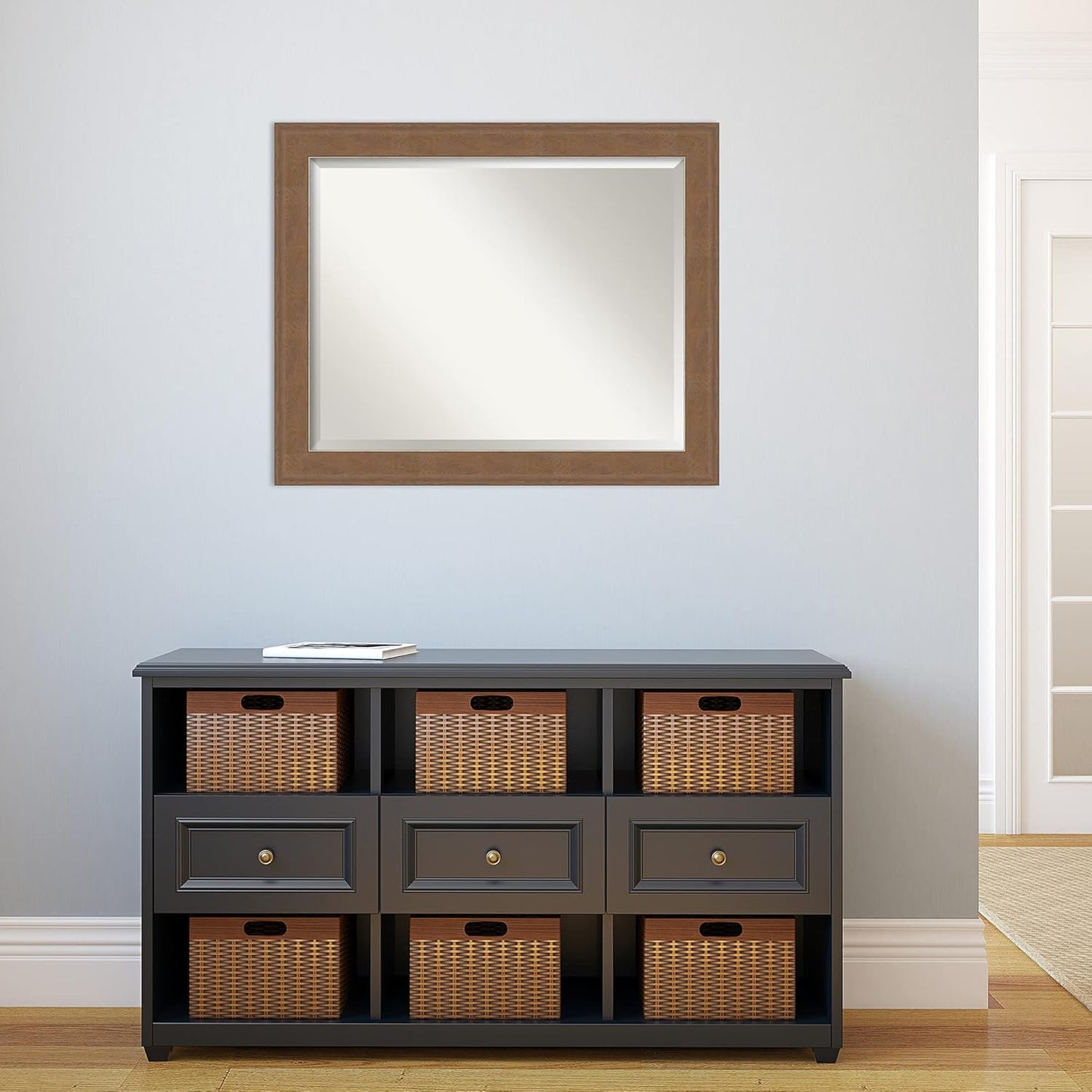 Amanti Art Brown Wall Mirror 27x33 Alta Medium Brown Rectangle Bathroom Mirror for Wall Decor Living Room, Large Rustic Farmhouse Frame, Hangs Horizonally and Vertically, Bathroom Decor, Beveled Edge