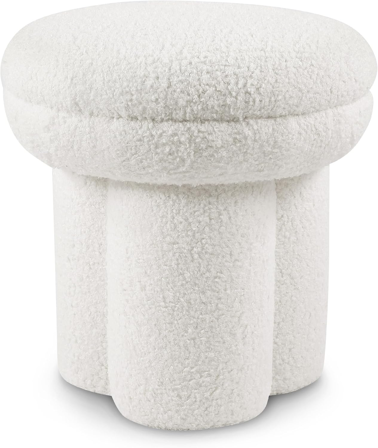 Furniture of America Rami Modern 18-inch Mushroom-Shape Upholstered Ottoman with Tri-Pillar Pedestal, Vanity Stool Chair, Small Foot Stool for Bedroom, Living Room, Entryway, Beige