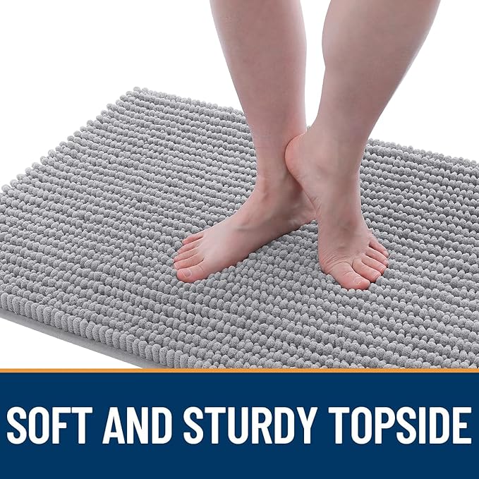 OLANLY Dog Door Mat for Muddy Paws 47x17, Ultra Absorbent Chenille Mud Doormat, Non-Slip Washable and Dirt Trapping Doormat for Indoor Entryway, Quick-Dry Indoor Pet Bed Mats for Dogs, Light Grey