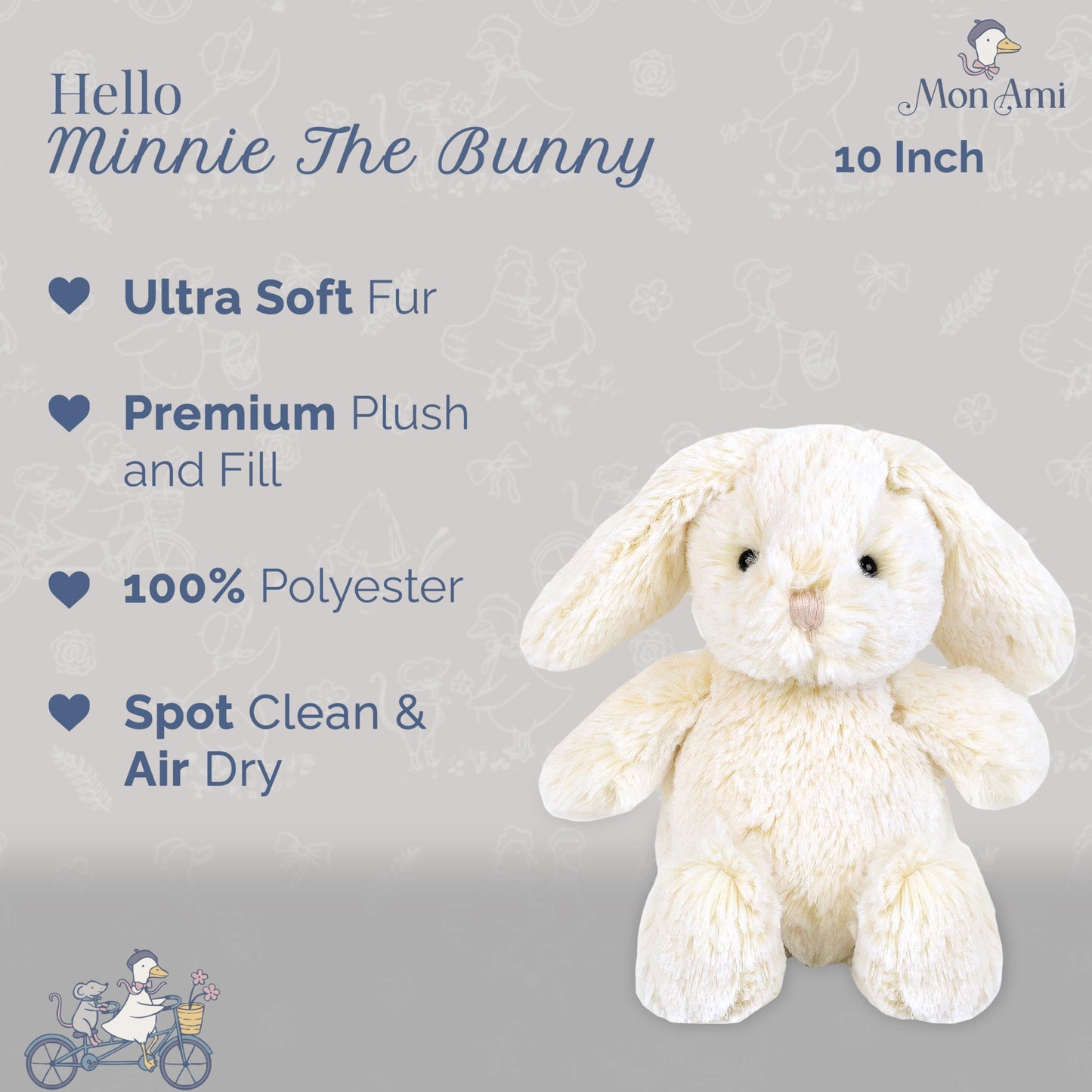 MON AMI Minnie Bunny 10-Inch Stuffed Rabbit for Boys & Girls | Soft Easter Bunny Plush Toy | Snuggle Companion | Nursery Décor | Gift for Birthdays & Showers