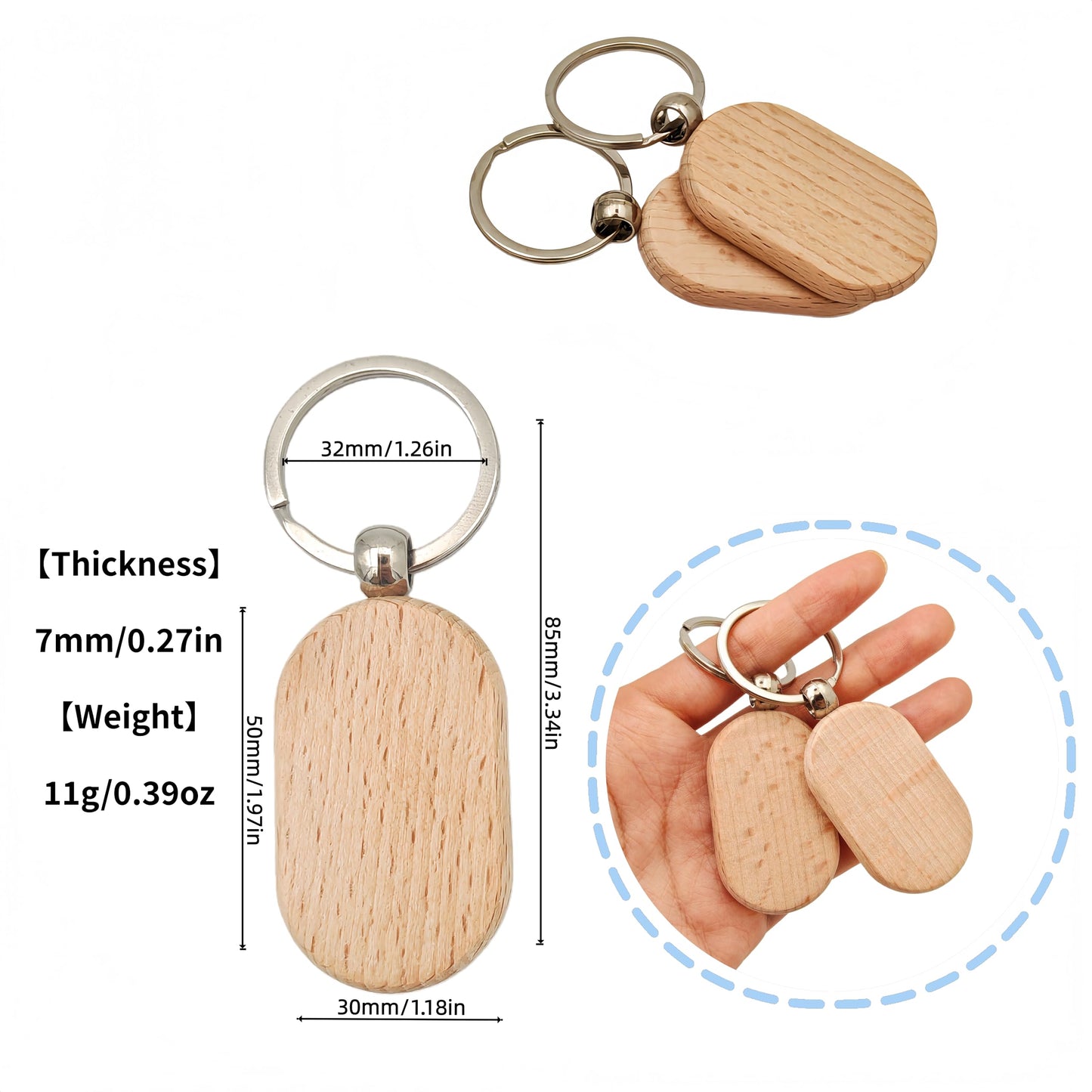 50PCS Wood Keychain Blanks,Unfinished Wooden Key Rings with Metal Loops for Laser Engraving DIY Craft Christmas Ornaments (Playground Shape)