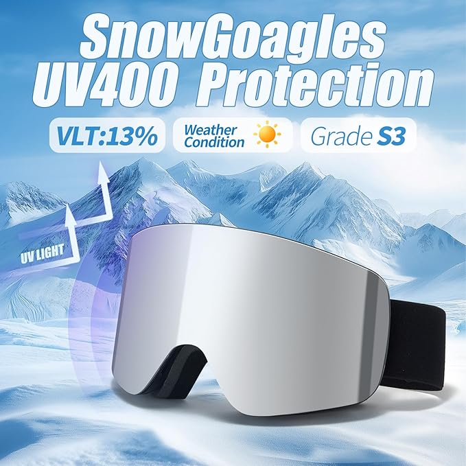 Ski Goggles OTG Snow/Snowboard Goggles Snowboarding Goggles Over Glasses Ski Goggle for Men Women Adult
