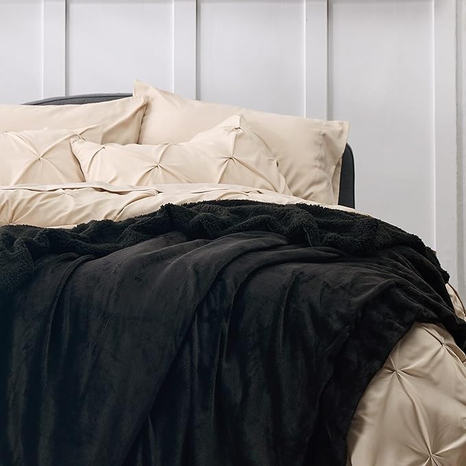 Bedsure GentleSoft Sherpa Fleece Throw Blanket Twin Size for Couch - Thick and Warm Throw for Women and Men, Soft Fuzzy Plush Twin Blanket for Winter, Non-Heated, Black, 60x80 Inches