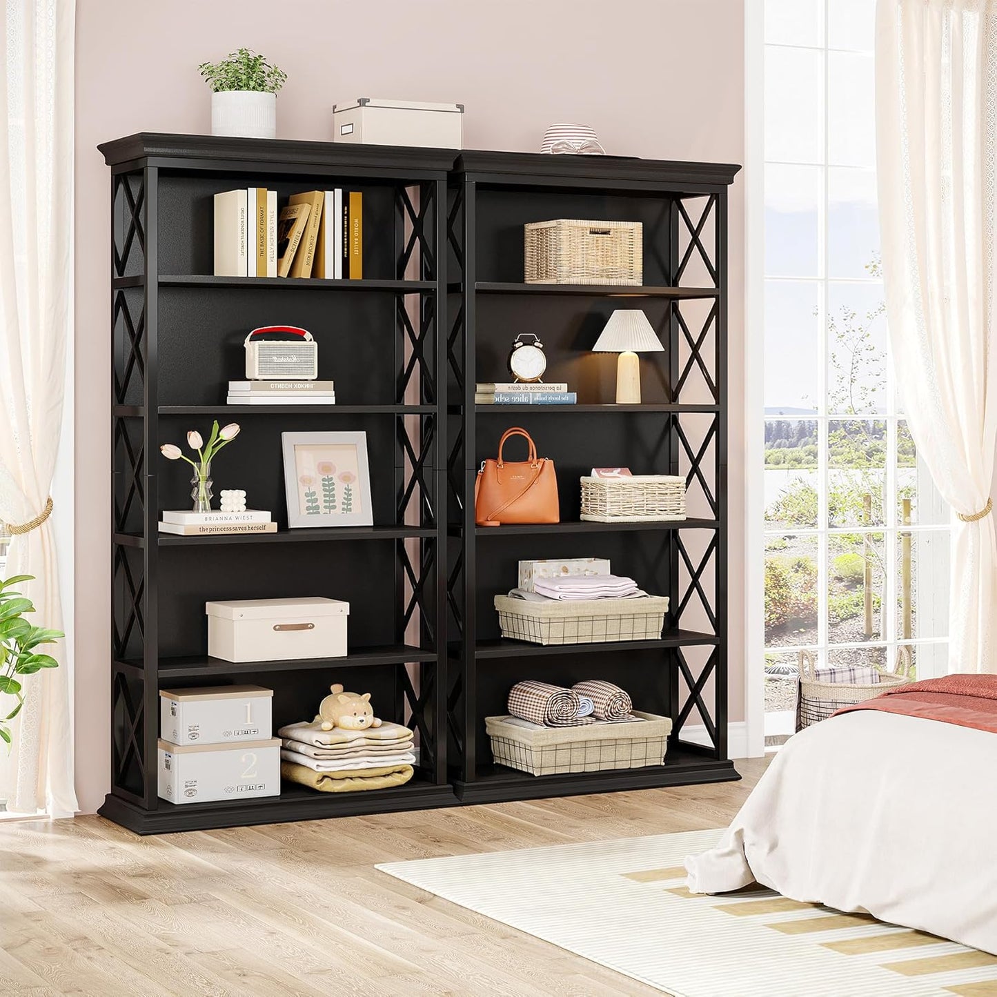 Tribesigns 6-Tier Bookcase, 71 Inches Industrial Bookshelves and Bookcases, Floor Standing 5 Shelf Display Storage Shelves Tall Bookcase for Home Office, Living Room, Bed Room, 2 Pcs