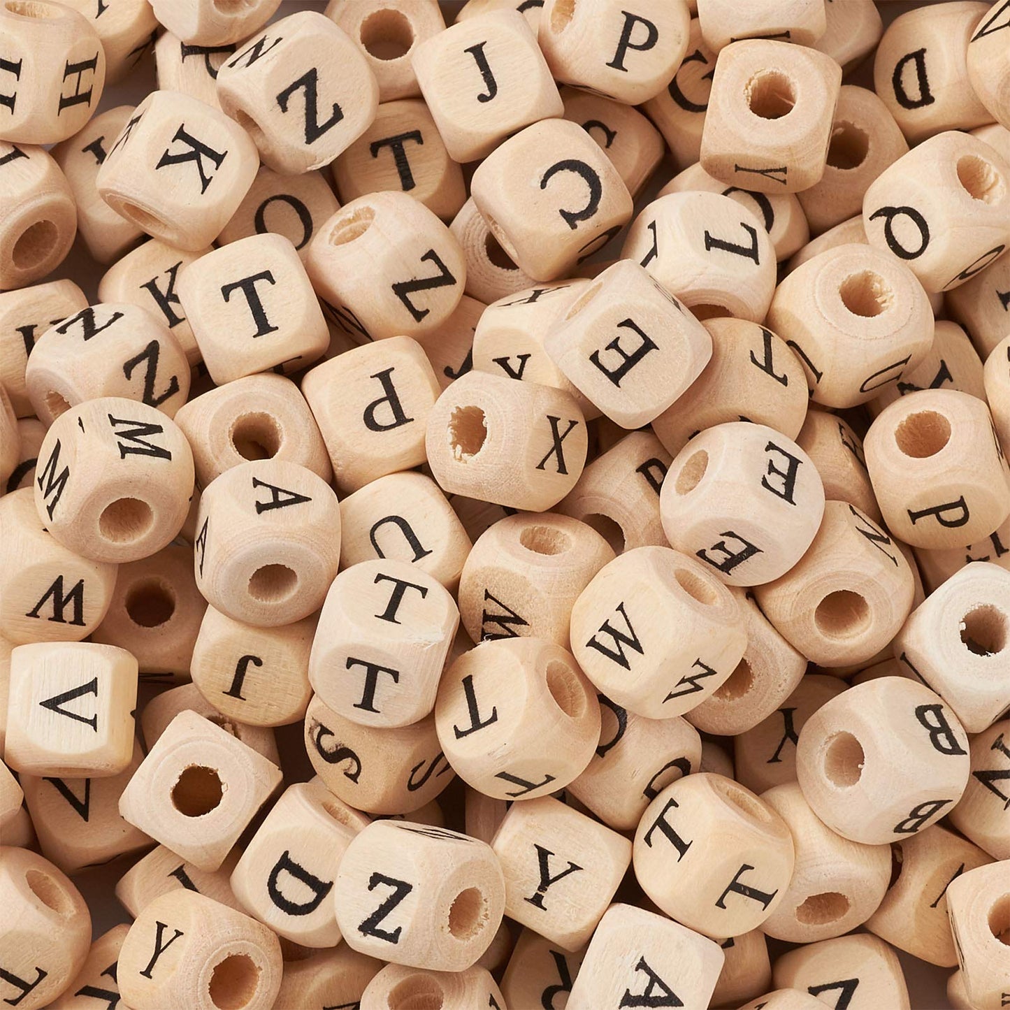 KISSITTY About 1060pcs Maple Wooden Beads for Crafts Mixed Letter A-Z Wood Beads Cube Alphabet Beads Large Hole Wood Spacer Beads for Necklaces Bracelets Earrings Jewelry Making 10x10x10mm
