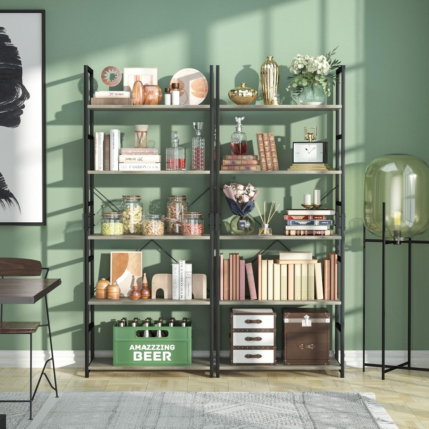NUMENN 5 Tier Bookshelf, Tall Bookcase Shelf Storage Organizer, Modern Book Shelf for Bedroom, Living Room and Home Office, Grey