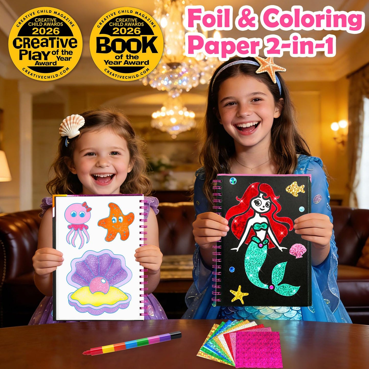 FUNNYB&G Foil Art Crafts for Kids Ages 4-8: Valentines Crafts for Kids 2026,Birthday Gift for Girls,Art and Crafts Supplies,Party Favors,Creative Toys for Girls Boys 4 5 6 7 8 9 Years Old(Mermaids)