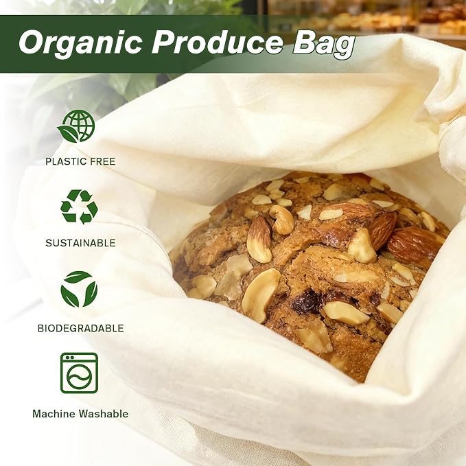 PrettyCare 15x13 Inch Reusable Cotton Storage Bags, 3-Pack Muslin Drawstring Bags for Bread, Potatoes, Onions, Produce; Biodegradable Canvas Fabric Sacks for Shoes, Laundry, Clothes, Travel Storage