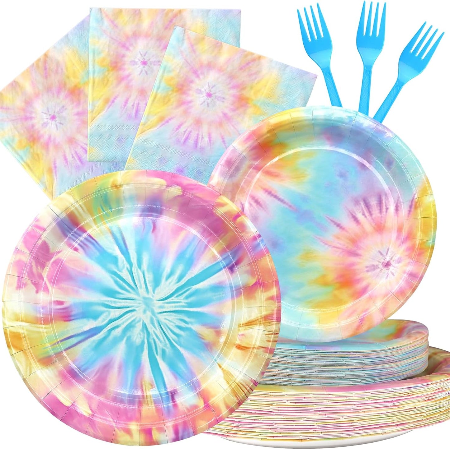 Tie Dye Party Decorations Set - Fun Tie Dye Party Plates, Napkins, and Forks for a Vibrant Celebration - Disposable Tie Dye Party Supplies for Birthdays and Events