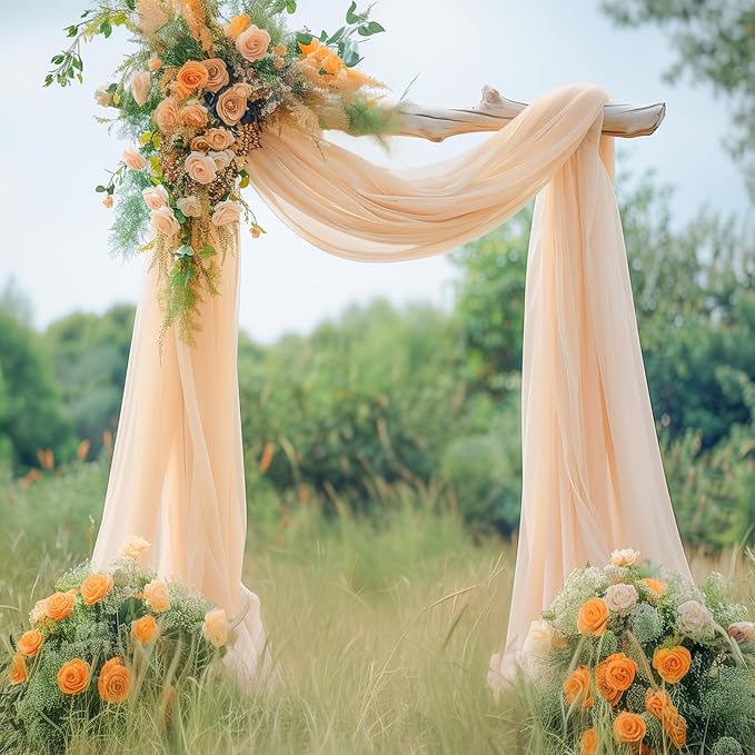 Wedding Arch Draping Fabric, 2 Panels 18FT Champagne Sheer Backdrop Curtain Chiffon Fabric Drapery Voile Scarf Draping Panels for Wedding Archway Ceremony Curtain Valance Party Decoration