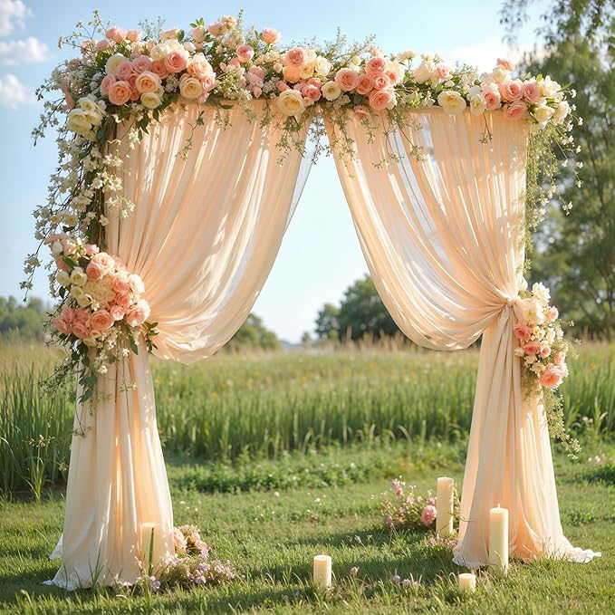 Wedding Arch Draping Fabric, 2 Panels 18FT Champagne Sheer Backdrop Curtain Chiffon Fabric Drapery Voile Scarf Draping Panels for Wedding Archway Ceremony Curtain Valance Party Decoration