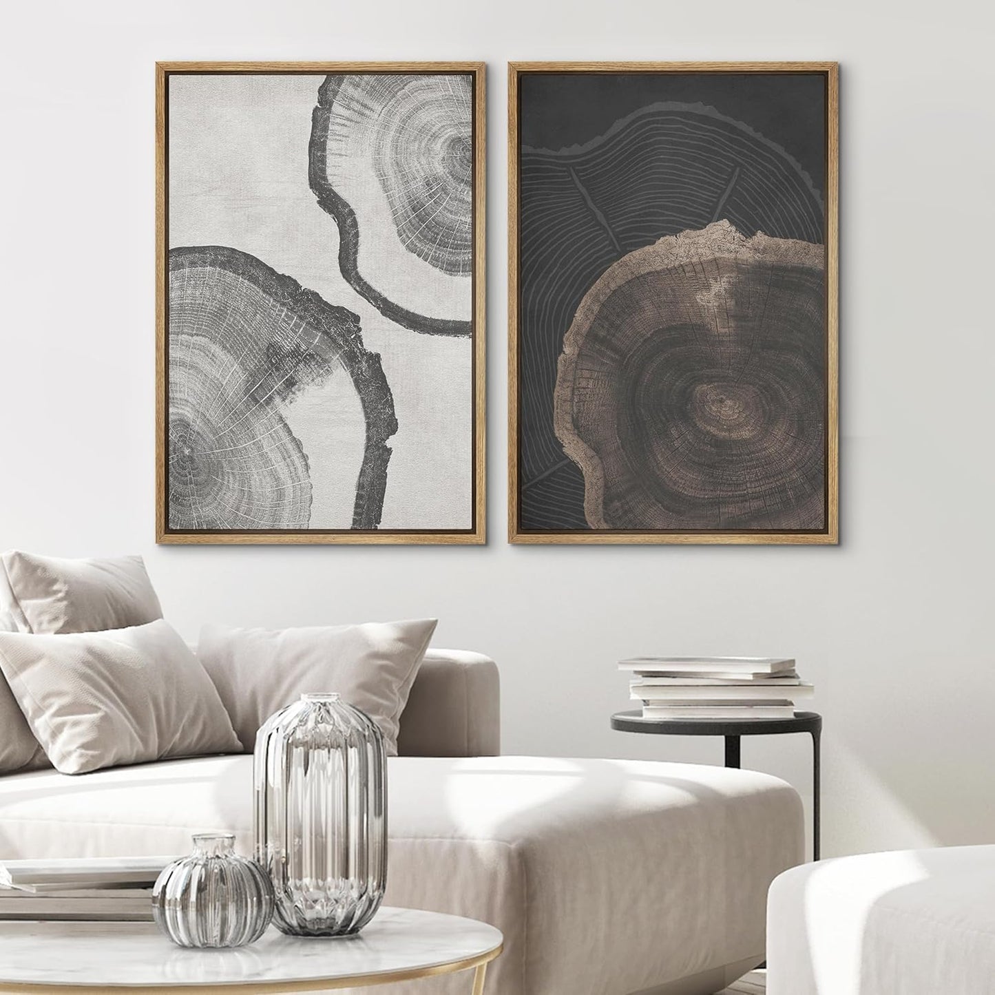 SIGNWIN Framed Canvas Print Wall Art Wood Tree Rings Abstract Illustrations Minimalist Modern Wall Art Neutral Boho Decor for Living Room, Bedroom, Office - 24"x36"x2 Natural