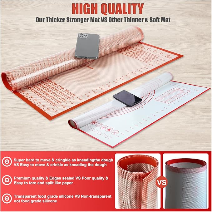 Silicone Pastry Mat 34x26 Inch Nonstick Baking Mats Kitchen Counter Mat -Perfect for Doug, Pastry, Dough Rolling, Kneading Board, Pie Crust, Fondant, Pasta/Pizza