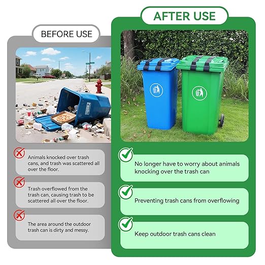 Vitalight 2PCS Trash Can Locks for Animals，Bear Proof Trash Can Locks with Durable Metal Claws, Adjustable Strap Fit for Most Outdoor Garbage Cans (28-96 Gallon)
