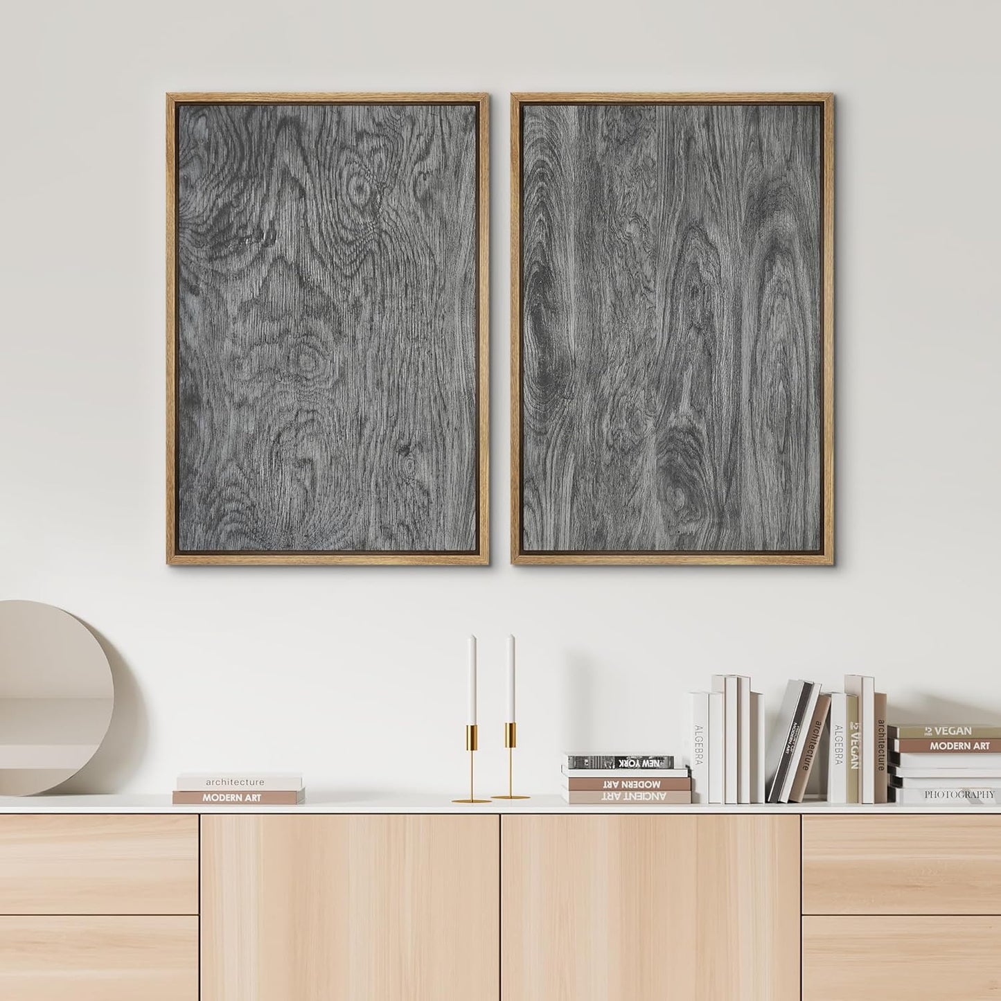 SIGNWIN Framed Canvas Print Wall Art Set Gray Wood Grain Rustic Abstract Illustrations Modern Art Minimal Decorative Nordic for Living Room, Bedroom, Office - 16"x24"x2 Natural