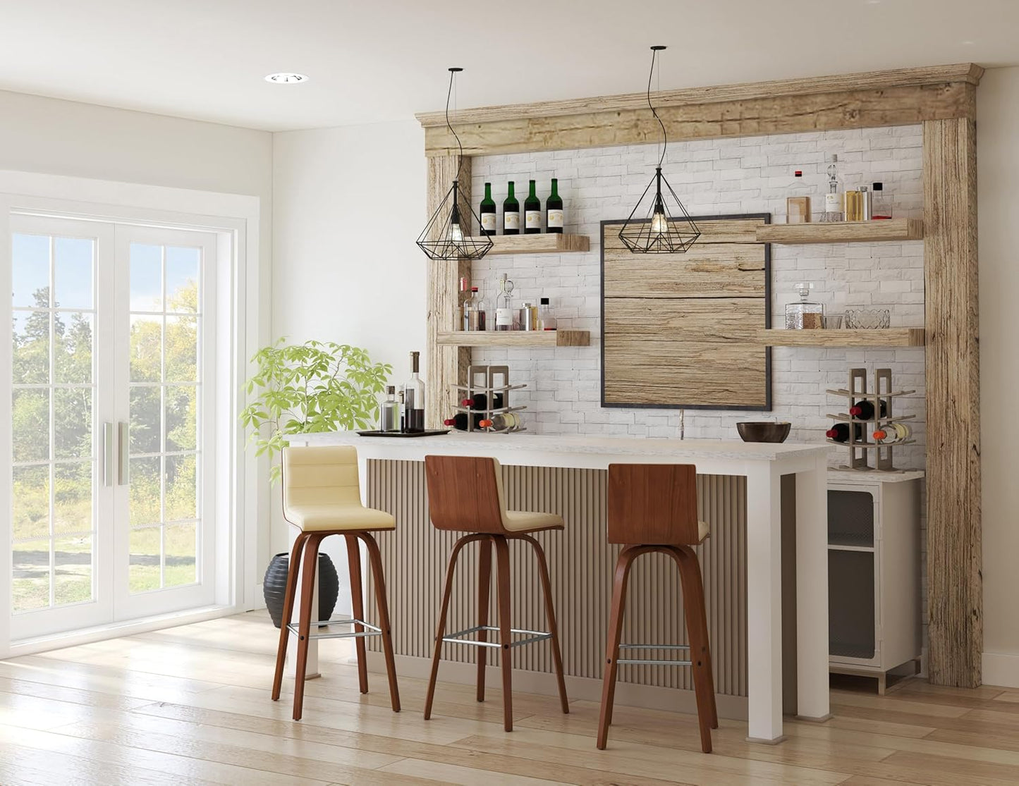 Vienna 30" Swivel Bar Stool in Walnut Wood Finish with Cream Faux Leather - Set of 2