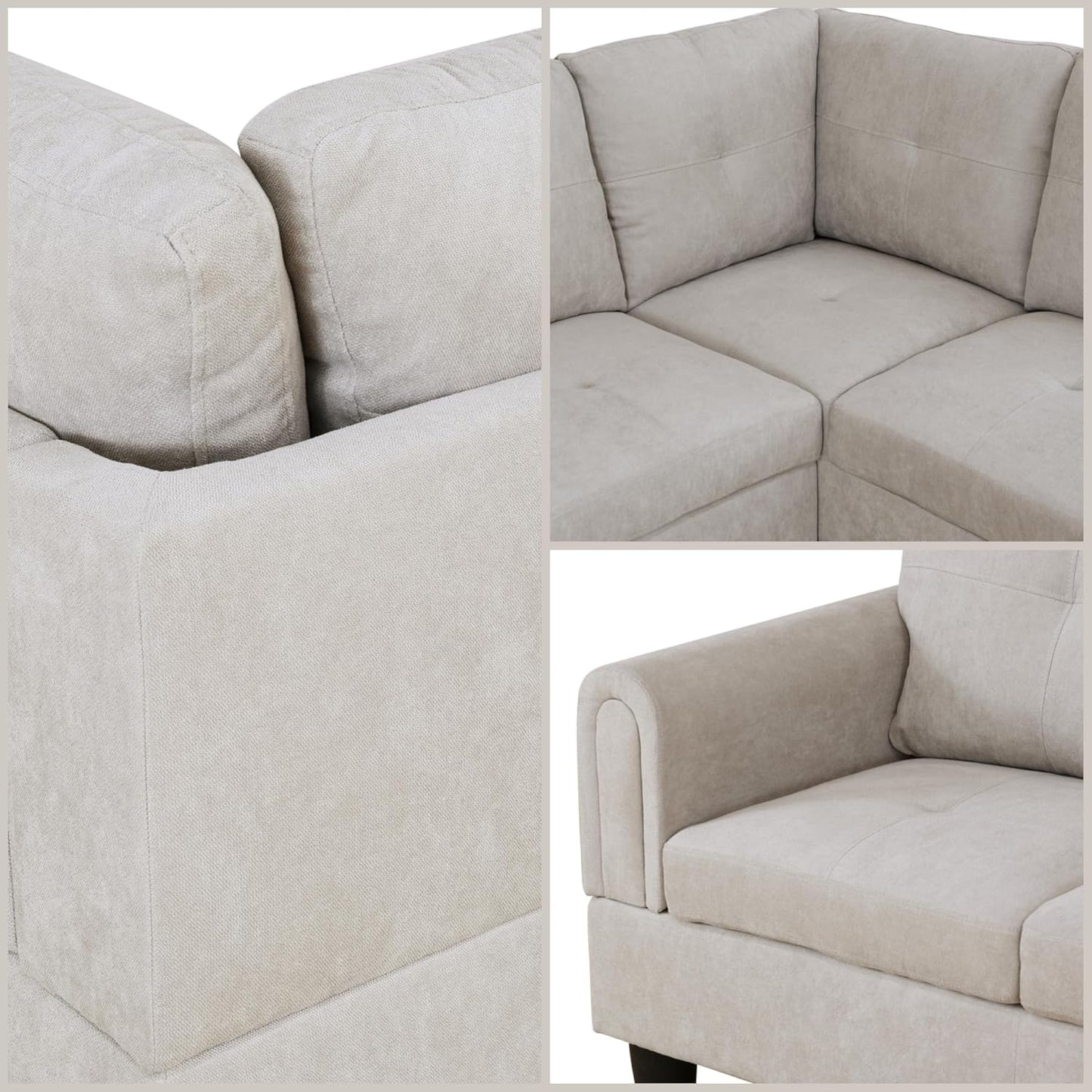 L Shaped Sectional Couches, Modern Modular Sectional Sofa for Living Room Bedroom Furniture, Cozy 4 Seat Couch with Ottoman Storage & Chaise, Gray White