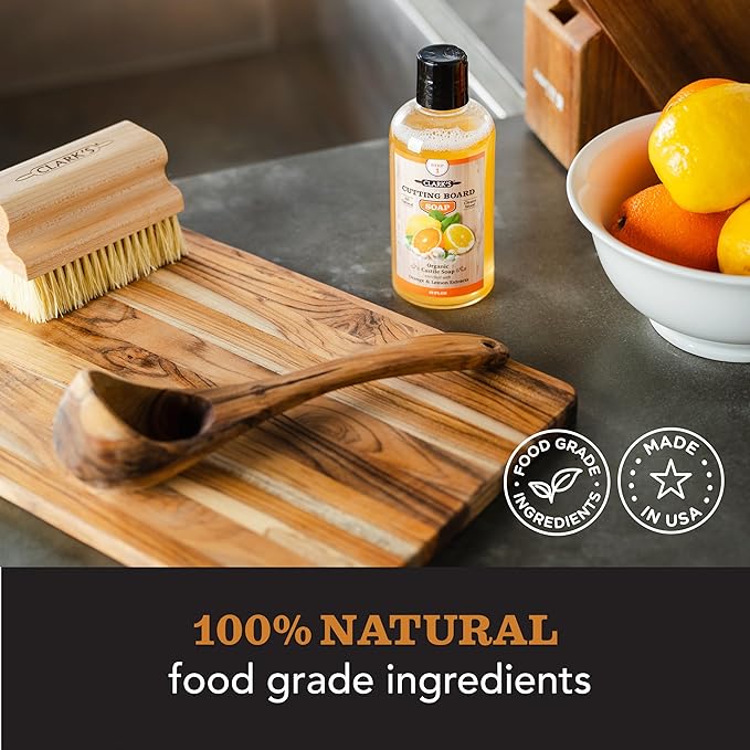 CLARK'S Cutting Board Organic Soap - Cleaner for Butcher Block, Countertop and Utensils - Enriched with Natural Orange & Lemon Extracts - Cleans and Restores Wood - Use Before Food Safe Mineral Oil