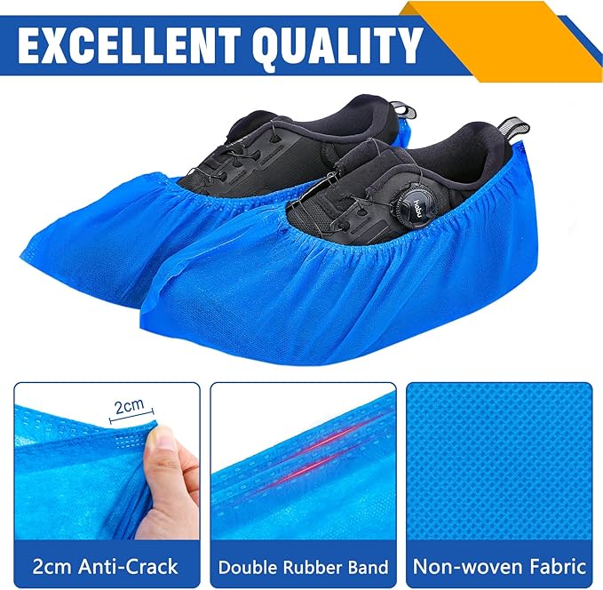 120 Pack(60 Pairs) Shoe Covers Disposable, Non-woven Fabric Shoes Covers for Indoor, Blue Durable & Reusable Disposable Boot & Shoe Covers, Larger Size Fits Various Shoes
